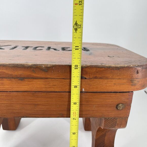 Vintage Solid Wood Stool “Kitchen” Rustic Farmhouse Primitive Decor - Picture 10 of 10